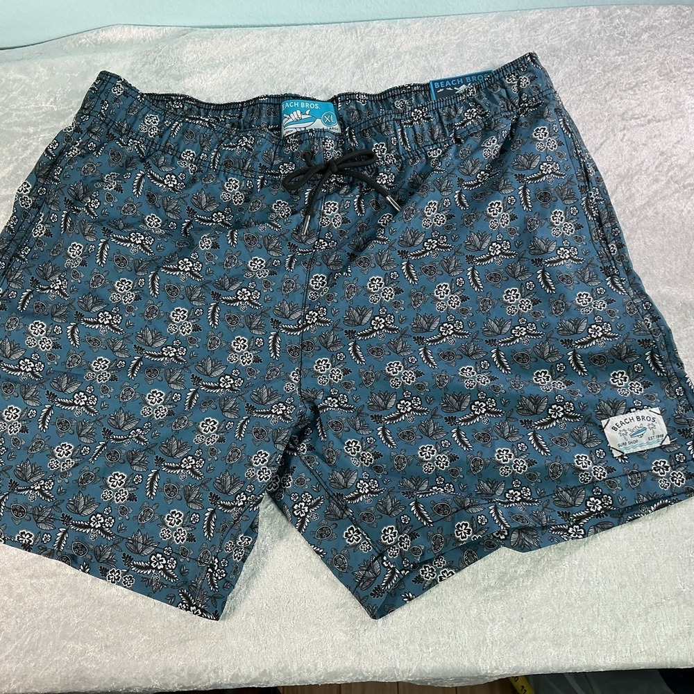 NWT Beach Bros Swim Trunks XL Mens Print Elastic Tie Waist Board Shorts